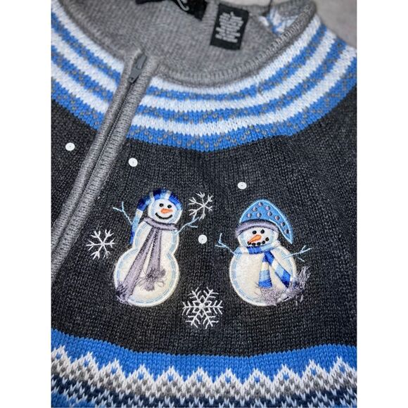 Vintage Fair Isle Snowmen Zip up Gray/Blue LARGE - Picture 2 of 8